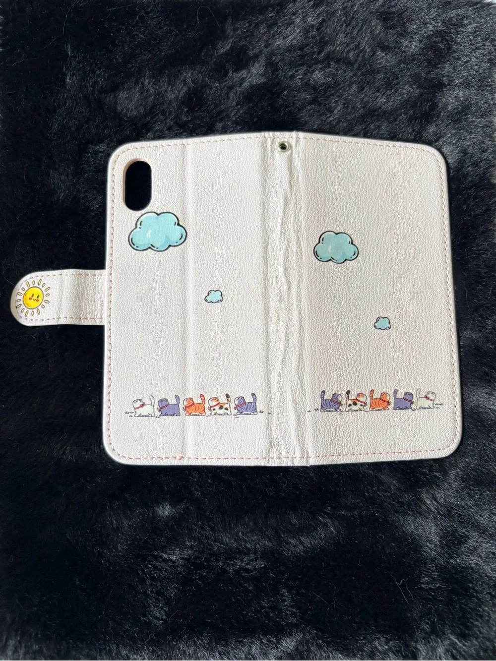 Pastel Pink Cat Print Wallet Case / Faux Leather iPhone X/XS Cover